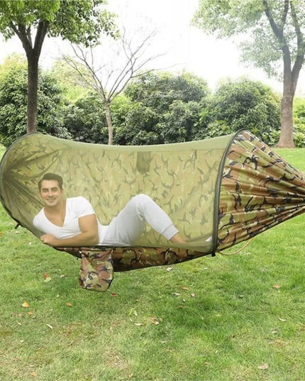Pakabinamas hamakas-palapinė išgyvenimui su tinkleliu nuo uodų 260cm 750g iki 200kg