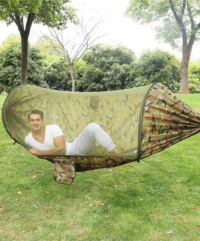 Pakabinamas hamakas-palapinė išgyvenimui su tinkleliu nuo uodų 260cm 750g iki 200kg