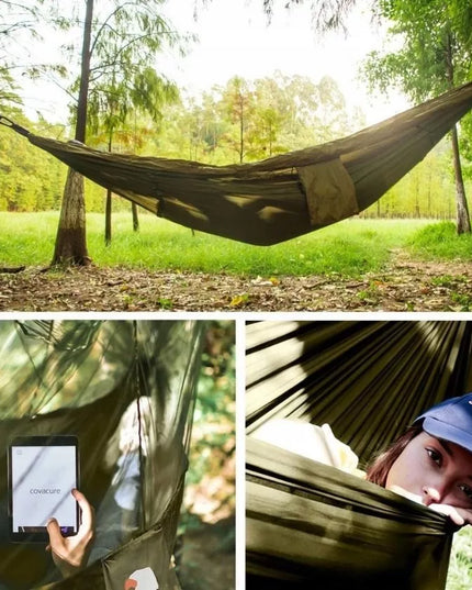 Turistinis hamakas su tinkleliu nuo uodų, sodo, kelioninis, išgyvenimo, didelis, kempingo