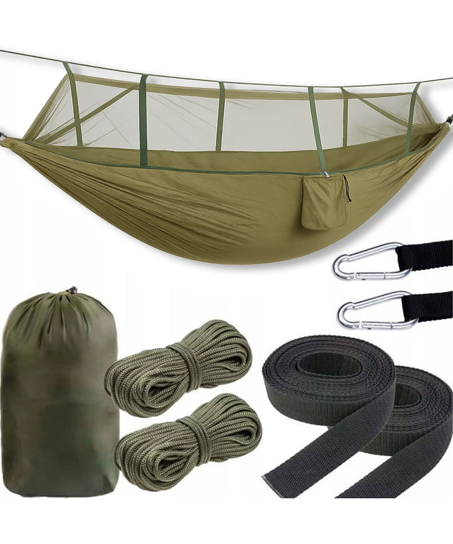 Turistinis hamakas su tinkleliu nuo uodų, sodo, kelioninis, išgyvenimo, didelis, kempingo