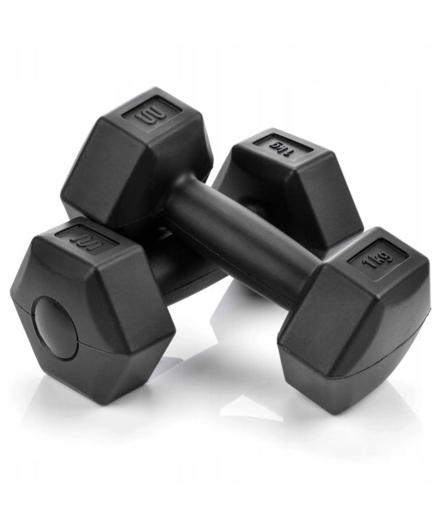 Meteor hanteliai 2x1kg, bituminiai svarmenys fitnesui ir sporto salei