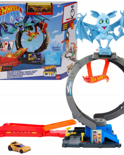 „Hot Wheels City Bat Loop Attack“ trasa su šikšnosparnio kilpa ir automobiliuku