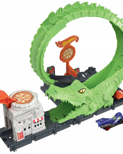 Hot Wheels City krokodilo nasrų kilpos automobilių trasa su automobiliu