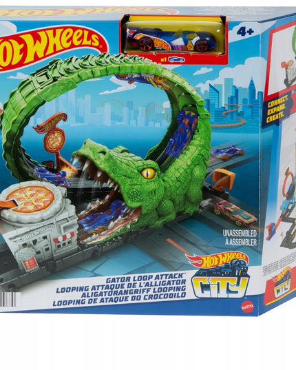 Hot Wheels City krokodilo nasrų kilpos automobilių trasa su automobiliu