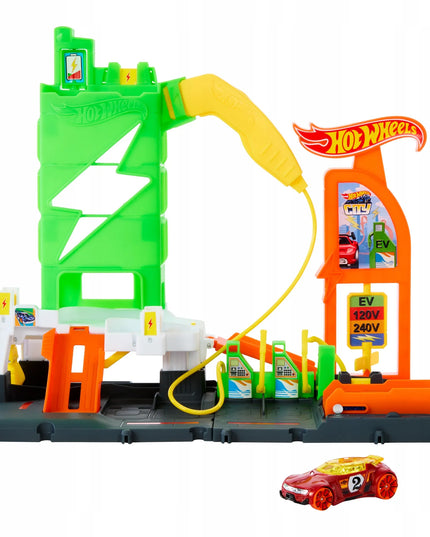 Hot Wheels City elektromobilių įkrovimo stotelės rinkinys su automobiliuku, nuo 3 metų