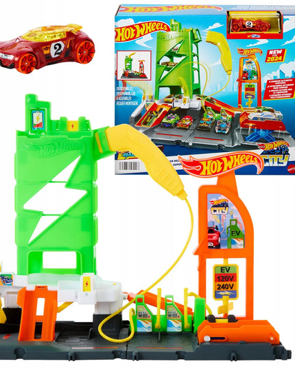 Hot Wheels City elektromobilių įkrovimo stotelės rinkinys su automobiliuku, nuo 3 metų