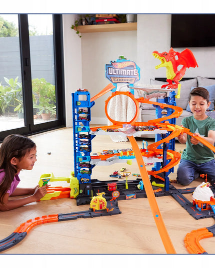 „Hot Wheels City“ rinkinys „Mega garažas: drakono ataka“ + 2 automobiliukai