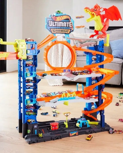 „Hot Wheels City“ rinkinys „Mega garažas: drakono ataka“ + 2 automobiliukai