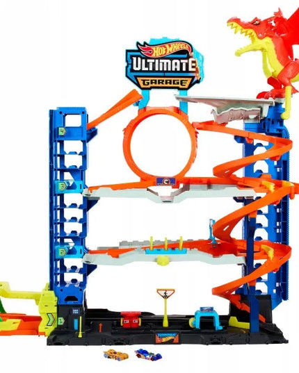 „Hot Wheels City“ rinkinys „Mega garažas: drakono ataka“ + 2 automobiliukai