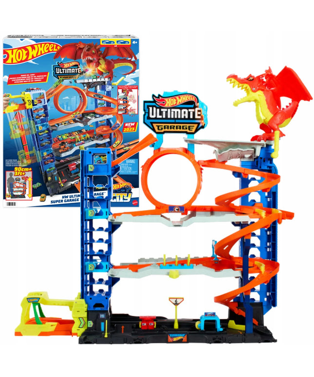 „Hot Wheels City“ rinkinys „Mega garažas: drakono ataka“ + 2 automobiliukai