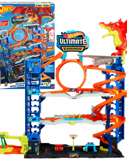 „Hot Wheels City“ rinkinys „Mega garažas: drakono ataka“ + 2 automobiliukai