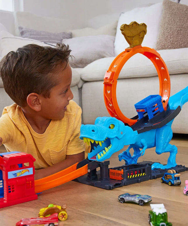 „Hot Wheels“ didelis automobilių trasos rinkinys „T-Rexa“ kilpa su paleidimo mechanizmu ir automobiliu
