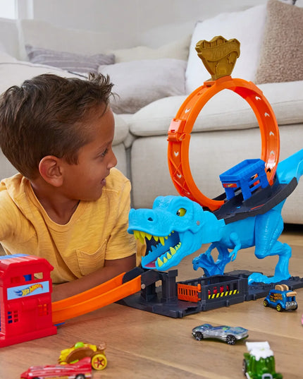 „Hot Wheels“ didelis automobilių trasos rinkinys „T-Rexa“ kilpa su paleidimo mechanizmu ir automobiliu