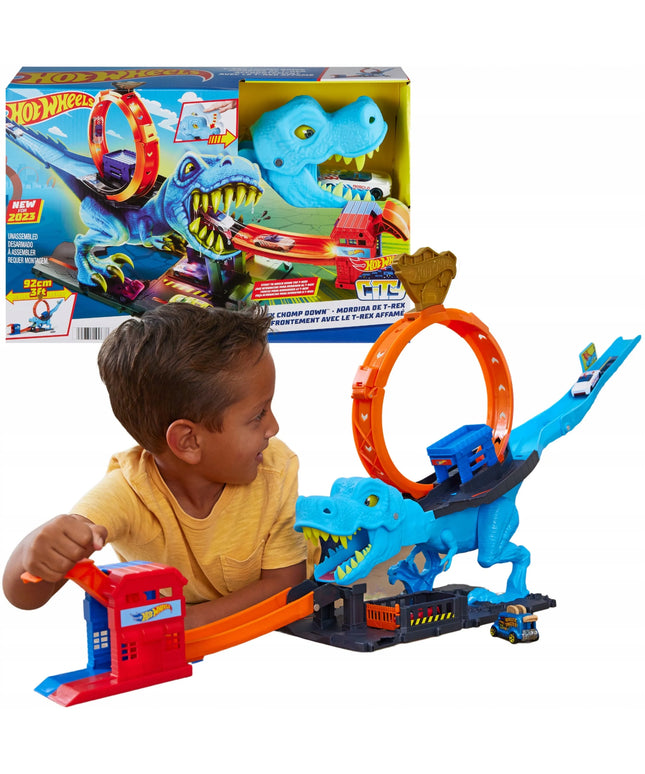 „Hot Wheels“ didelis automobilių trasos rinkinys „T-Rexa“ kilpa su paleidimo mechanizmu ir automobiliu