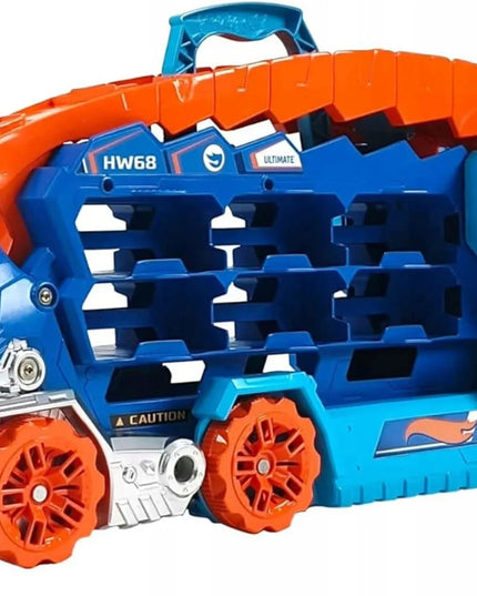 „Hot Wheels“ mega transporteris „T-Rex“ 2 viename su lenktynių trasa ir 2 automobiliukais