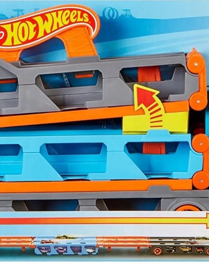HOT WHEELS Speedway Hauler transporteris su lenktynių trasa ir 3 automobiliais