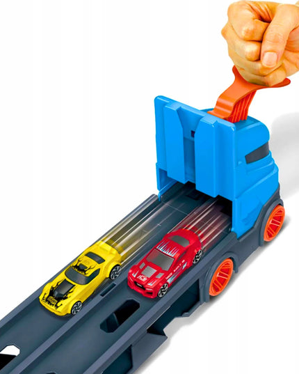 HOT WHEELS Speedway Hauler transporteris su lenktynių trasa ir 3 automobiliais