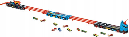HOT WHEELS Speedway Hauler transporteris su lenktynių trasa ir 3 automobiliais