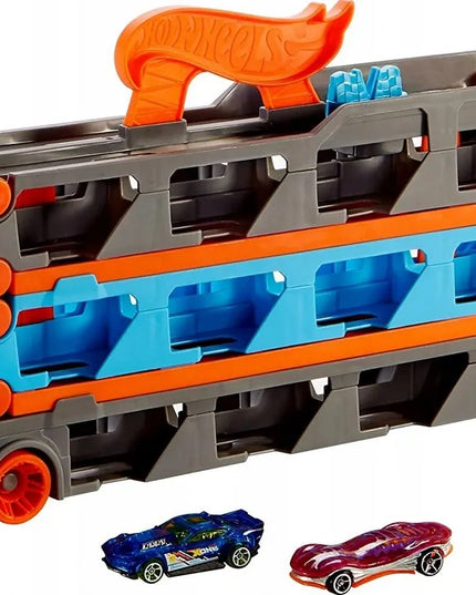 HOT WHEELS Speedway Hauler transporteris su lenktynių trasa ir 3 automobiliais
