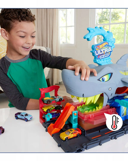 „Hot Wheels City Ultra“ ryklio plovykla – automobilio trasa su spalvą keičiančiu automobiliu