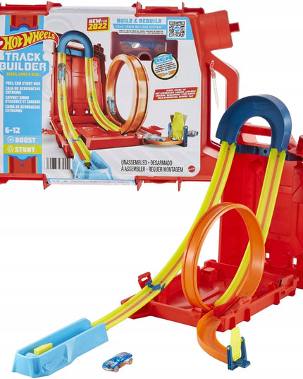 Hot Wheels kanistro formos triukų trasa su automobiliuku
