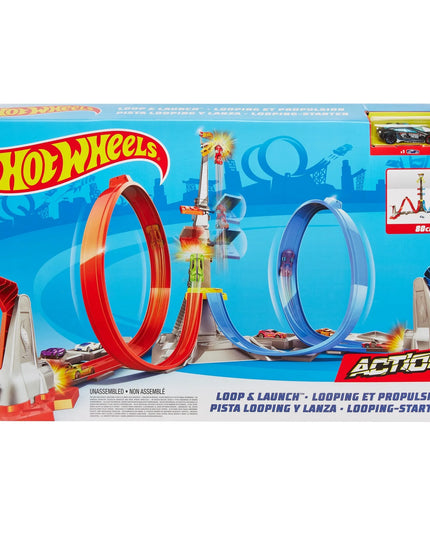 „Hot Wheels“ dvigubos kilpos trasos rinkinys „Mega bokštas 80 cm“ su automobiliuku