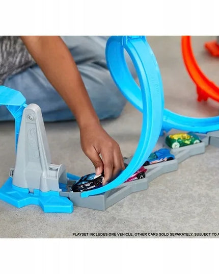 „Hot Wheels“ dvigubos kilpos trasos rinkinys „Mega bokštas 80 cm“ su automobiliuku