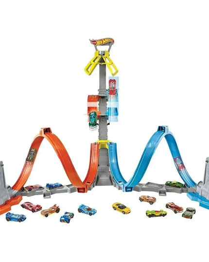 „Hot Wheels“ dvigubos kilpos trasos rinkinys „Mega bokštas 80 cm“ su automobiliuku