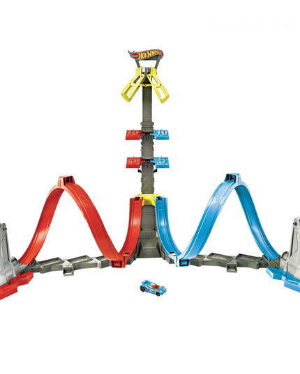 „Hot Wheels“ dvigubos kilpos trasos rinkinys „Mega bokštas 80 cm“ su automobiliuku