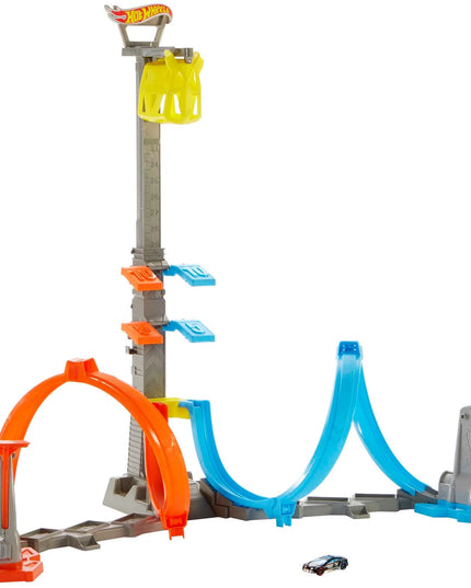 „Hot Wheels“ dvigubos kilpos trasos rinkinys „Mega bokštas 80 cm“ su automobiliuku
