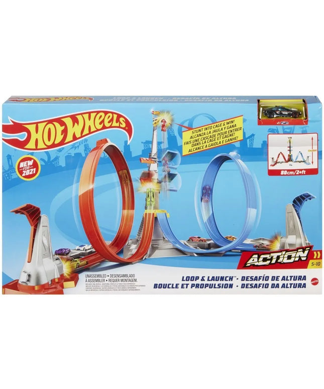 „Hot Wheels“ dvigubos kilpos trasos rinkinys „Mega bokštas 80 cm“ su automobiliuku