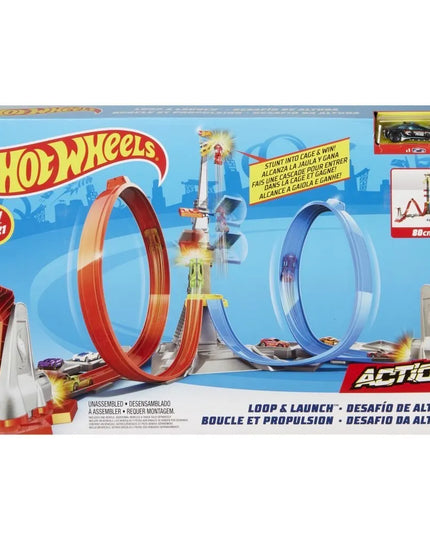 „Hot Wheels“ dvigubos kilpos trasos rinkinys „Mega bokštas 80 cm“ su automobiliuku