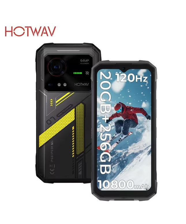 HOTWAV Hyper 7 patvarus 5G telefonas – 8GB RAM + 256GB ROM, 10800mAh, 120Hz FHD+, geltonas