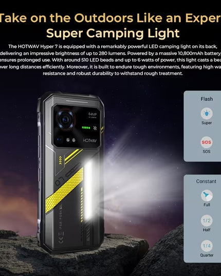 HOTWAV Hyper 7 patvarus 5G telefonas – 8GB RAM + 256GB ROM, 10800mAh, 120Hz FHD+, geltonas