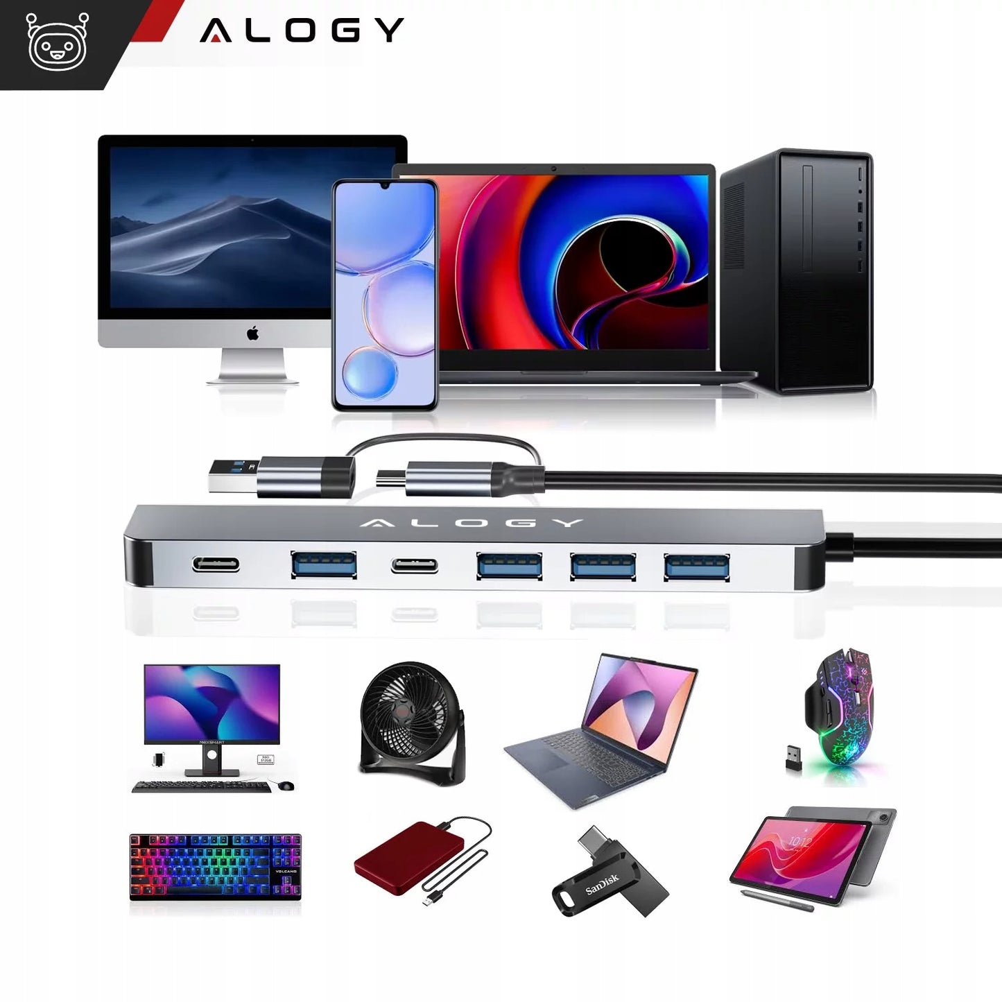 USB centras/šakotuvas USB-A 3.0 - USB-C TYPE-C kompiuteriui