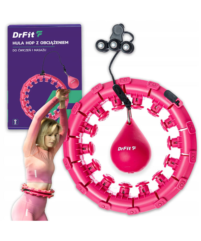 DrFit lieknėjantis hula hoop lankas su svoriu, masažiniais elementais, rožinis