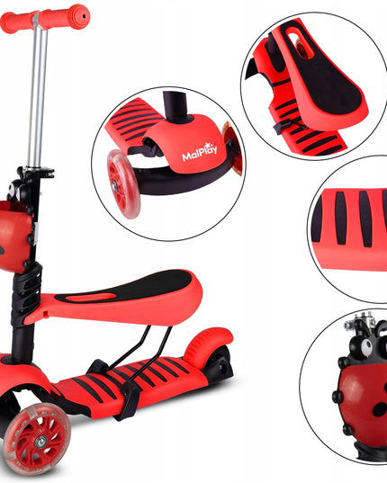 VAIKIŠKAS TRIRATIS PASPIRTUKAS SU BALANSAVIMO FUNKCIJA, ŠVIEČIANČIAIS LED RATUKAIS, BORUŽĖLĖS DIZAINAS