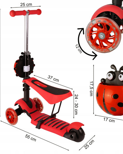 VAIKIŠKAS TRIRATIS PASPIRTUKAS SU BALANSAVIMO FUNKCIJA, ŠVIEČIANČIAIS LED RATUKAIS, BORUŽĖLĖS DIZAINAS
