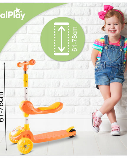 Triratė vaikiška sulankstoma 2in1 paspirtuko ir nešiynės / atramos vaikščioti funkcija su LED ratukais ir reguliavimu