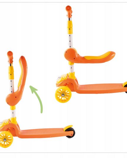 Triratė vaikiška sulankstoma 2in1 paspirtuko ir nešiynės / atramos vaikščioti funkcija su LED ratukais ir reguliavimu