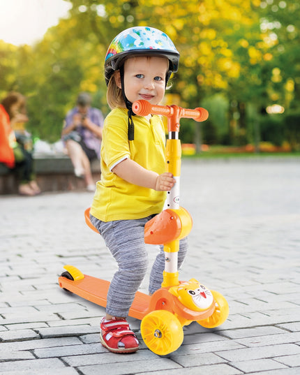 Triratė vaikiška sulankstoma 2in1 paspirtuko ir nešiynės / atramos vaikščioti funkcija su LED ratukais ir reguliavimu