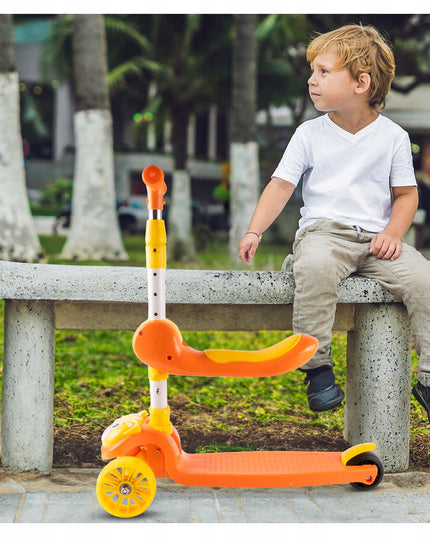 Triratė vaikiška sulankstoma 2in1 paspirtuko ir nešiynės / atramos vaikščioti funkcija su LED ratukais ir reguliavimu