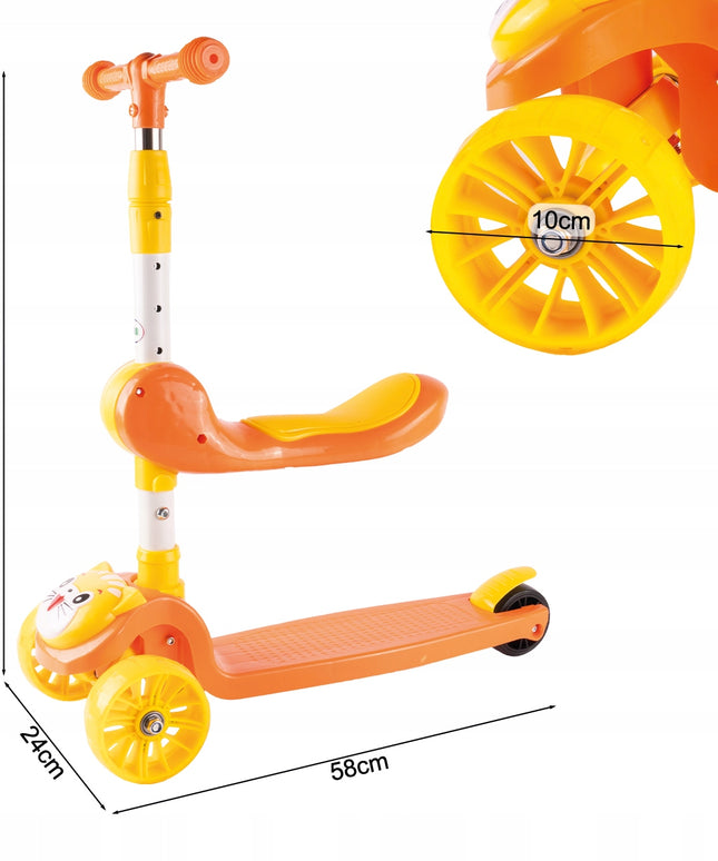 Triratė vaikiška sulankstoma 2in1 paspirtuko ir nešiynės / atramos vaikščioti funkcija su LED ratukais ir reguliavimu