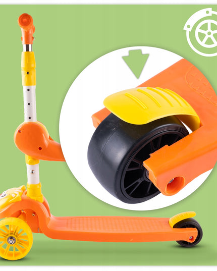 Triratė vaikiška sulankstoma 2in1 paspirtuko ir nešiynės / atramos vaikščioti funkcija su LED ratukais ir reguliavimu