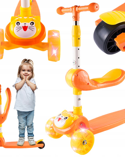 Triratė vaikiška sulankstoma 2in1 paspirtuko ir nešiynės / atramos vaikščioti funkcija su LED ratukais ir reguliavimu