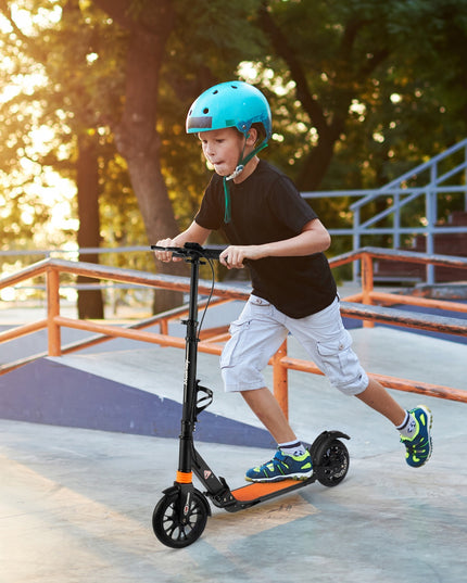 Sulankstomas paspirtukas su laikikliu gertuvei, galiniu stabdžiu, priekine ir galine amortizacija