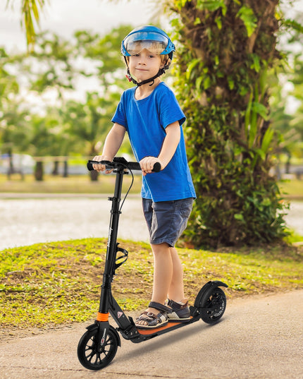 Sulankstomas paspirtukas su laikikliu gertuvei, galiniu stabdžiu, priekine ir galine amortizacija