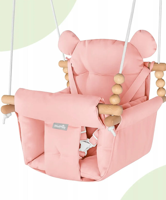Medvilninės vaikiškos sūpynės-krėslas su pagalvėlėmis ir saugos diržais 12-36 mėn. 60 kg