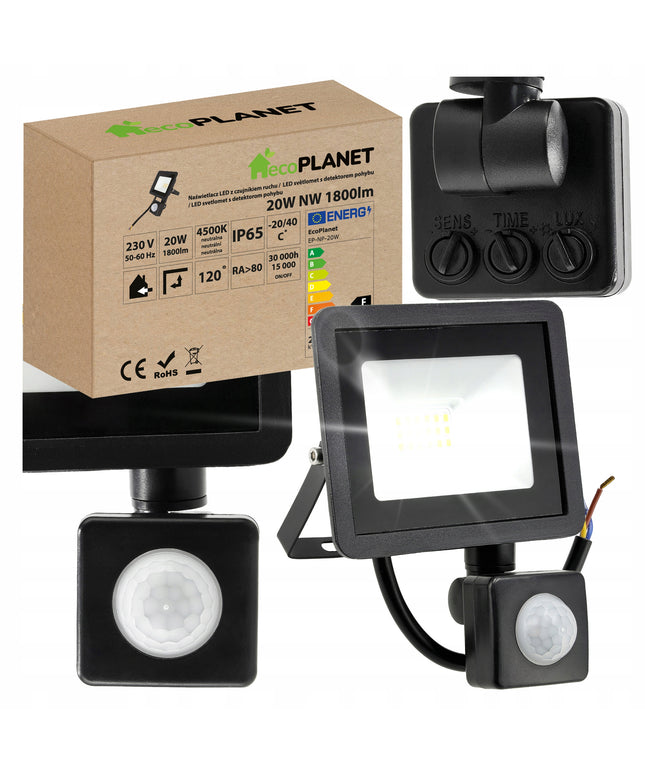 LED Halogenas 20W 1800lm Prožektorius su judesio ir sutemų davikliu IP65