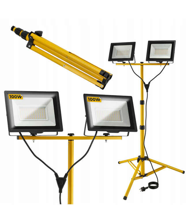 Halogeninis LED statybinis stovas prožektorius 2x100W + kabelių rinkinys